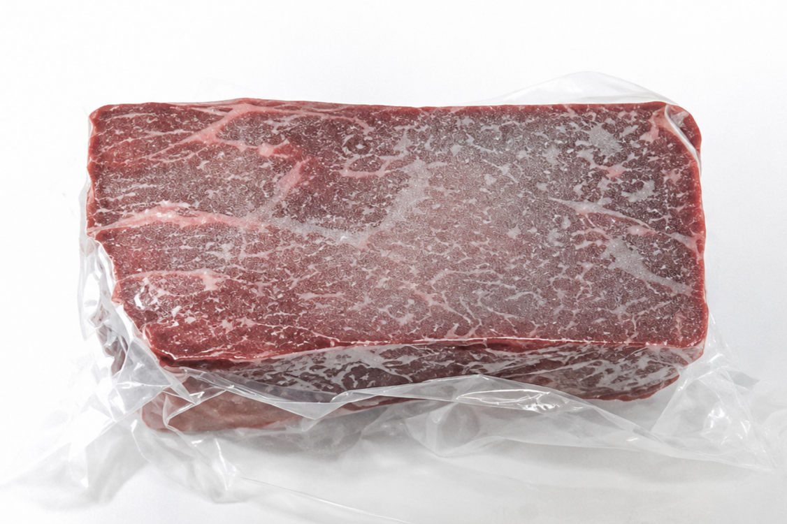 Vacuum-packed Onomi (whale tail meat) as delivered
